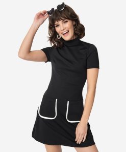 Smak Parlour Black Mock Turtleneck Wave Maker Mini Dress