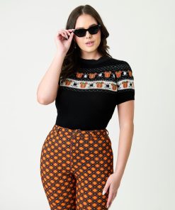 Disney Mickey & Friends Collection by Unique Vintage Black Pumpkin Patch Fair Isle Sweater