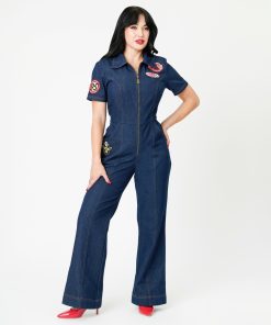 Disney Pixar Cars Collection by Unique Vintage Pit Crew Denim Jumpsuit