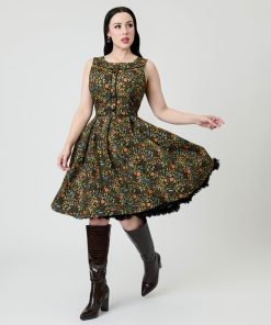 Retrolicious Black Fall Pumpkin Elizabeth Cotton Swing Dress