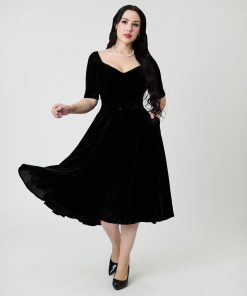 Royal Monk Black Velvet Amalia Swing Dress