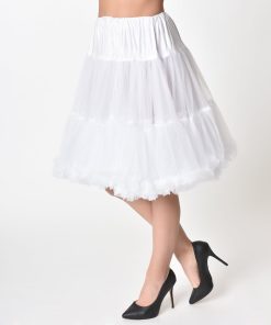 Unique Vintage 1950s White Retro Style Ruffled Petticoat Crinoline