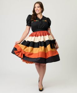 Unique Vintage Candy Corn Stripe Gellar Swing Skirt