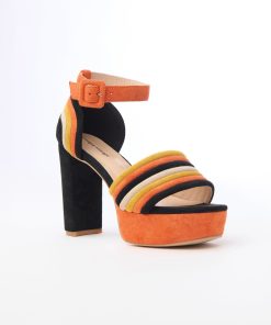 Unique Vintage Candy Corn Stripe Suede Peep Toe Pumps