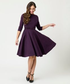 Unique Vintage Eggplant Devon Swing Dress