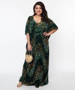 Unique Vintage Emerald & Gold Sequin Burton Caftan Dress