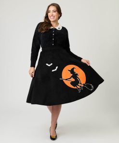 Unique Vintage Flying Witch Soda Shop Swing Skirt