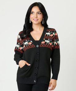 Unique Vintage Jack-O-Lantern Cat Fair Isle Button Cardigan